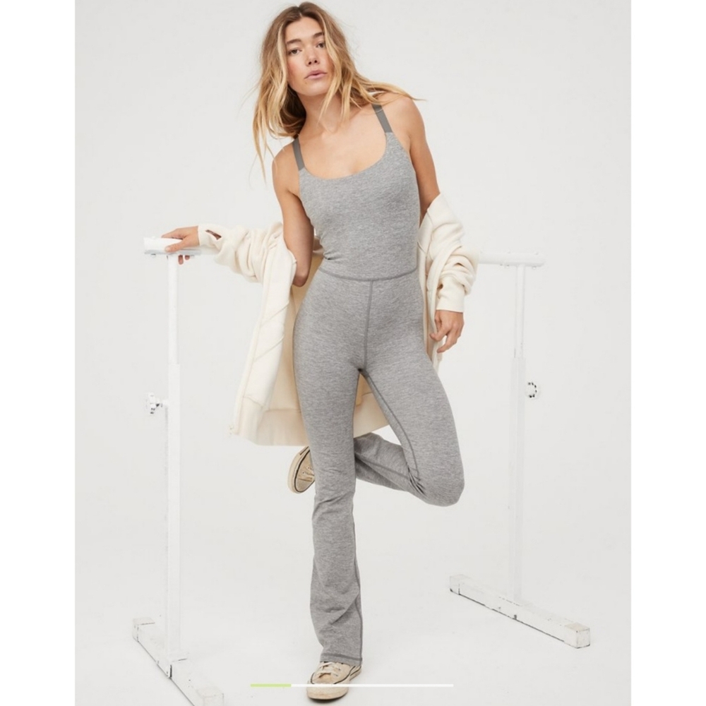 Offline By Aerie The Hugger Heather Gray Bootcut Jumpsuit